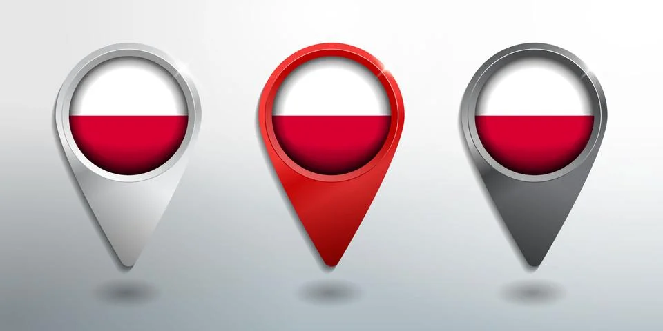 3D Pointer, Tag and Location Marker with Round Flag Nation of Poland Stock Illustration