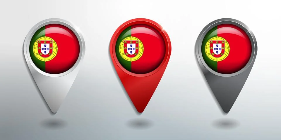 3D Pointer, Tag and Location Marker with Round Flag Nation of Portugal Stock Illustration