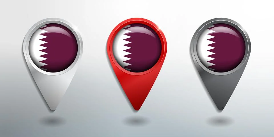 3D Pointer, Tag and Location Marker with Round Flag Nation of Qatar Stock Illustration
