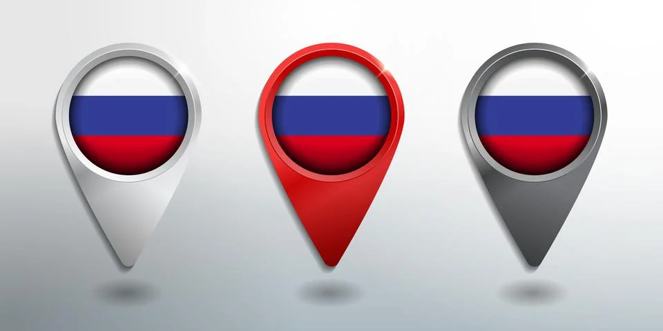 3D Pointer, Tag and Location Marker with Round Flag Nation of Russia Illustrazione stock