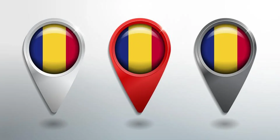 3D Pointer, Tag and Location Marker with Round Flag Nation of Romania Stock Illustration