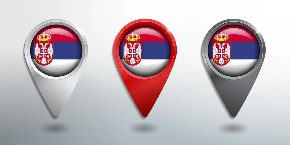 3D Pointer, Tag and Location Marker with Round Flag Nation of Serbia Stock Illustration