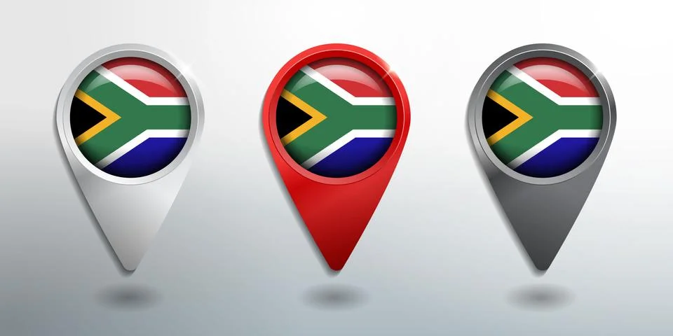 3D Pointer, Tag and Location Marker with Round Flag Nation of South Africa Stock Illustration