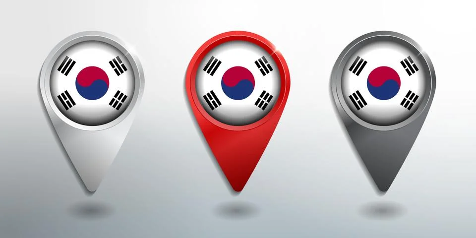 3D Pointer, Tag and Location Marker with Round Flag Nation of South Korea Stock Illustration