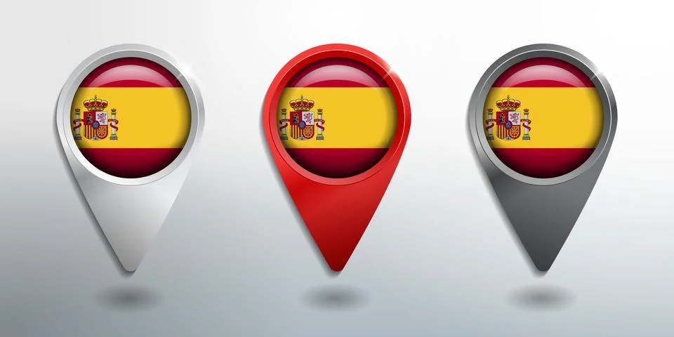 3D Pointer, Tag and Location Marker with Round Flag Nation of Spain Stock Illustration
