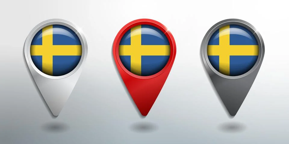3D Pointer, Tag and Location Marker with Round Flag Nation of Sweden Stock Illustration