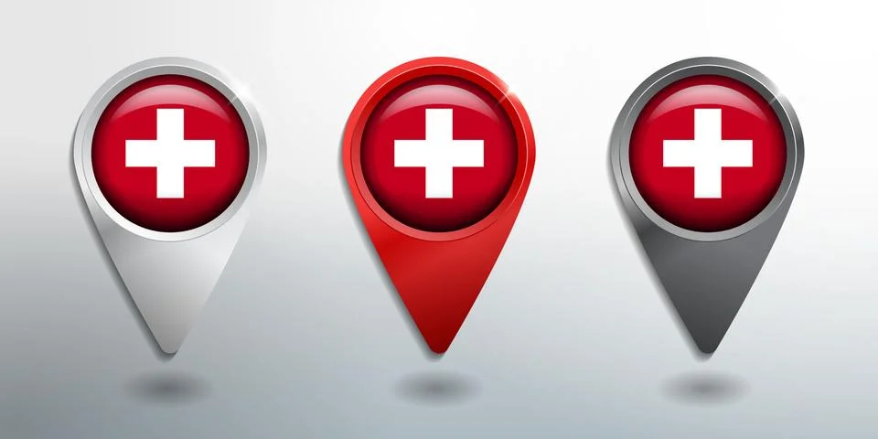 3D Pointer, Tag and Location Marker with Round Flag Nation of Switzerland Stock Illustration