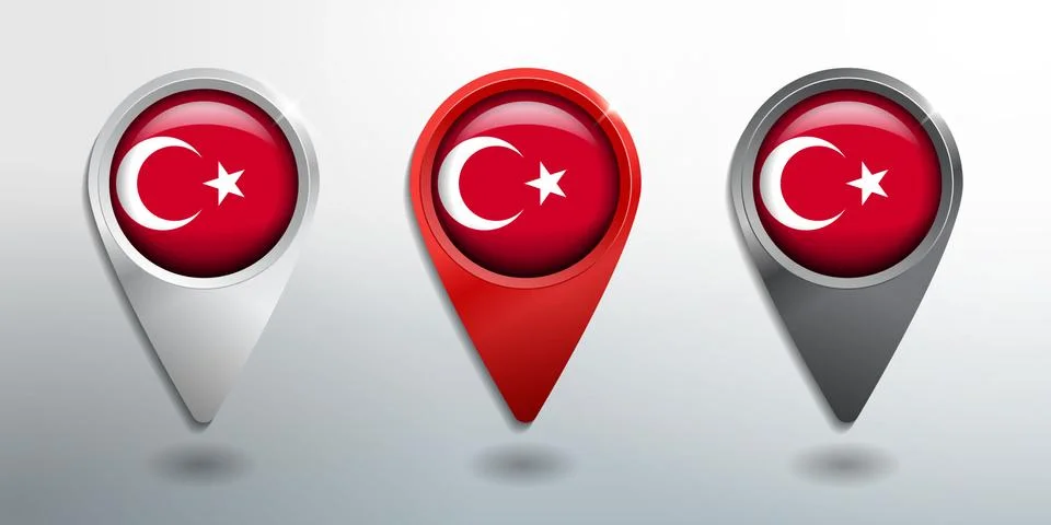 3D Pointer, Tag and Location Marker with Round Flag Nation of Turkey Stock Illustration