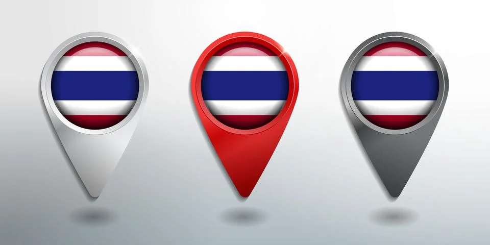 3D Pointer, Tag and Location Marker with Round Flag Nation of Thailand Stock Illustration