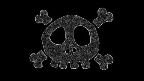 3D poison skull bones on black bg. Object dissolved white flickering partic.. Illustrazione stock