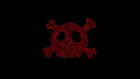 3D poison skull bones on black bg. Object dissolved red flickering particle.. Ilustração Stock