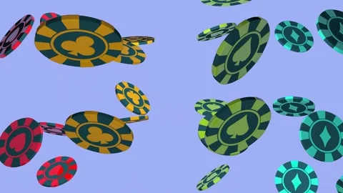 3D Poker Chips smoothly appear, fly and rotation on green screen. Colored casino Stock Footage 304521780