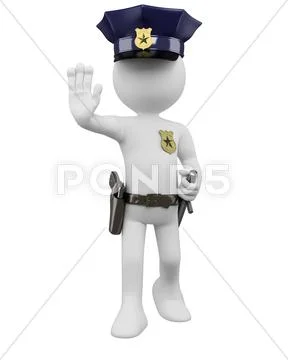 3d police with gun and nightstick ordering to stop Stock Illustration