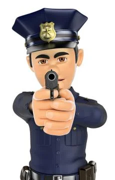 3D Policeman aiming a gun in front Stock Illustration