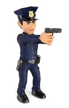 3D Policeman aiming a gun Stock Illustration