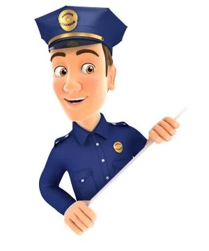 3d policeman behind diagonal wall Stock Illustration