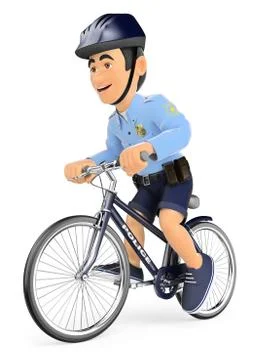3D Policeman on bicycle Stock Illustration