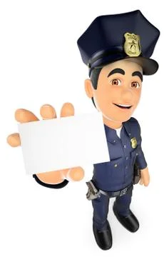 3D Policeman with a blank card Stock Illustration