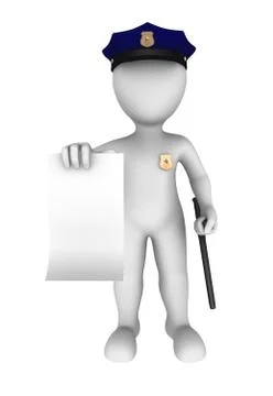 3d policeman with empty billboard in hand 3d illustration. Stock Illustration