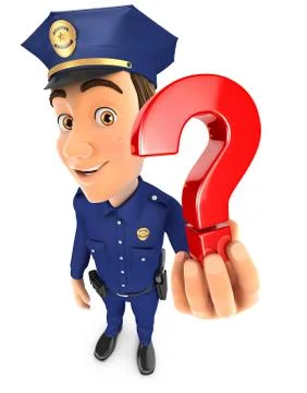 3d policeman holding a question mark icon Stock Illustration