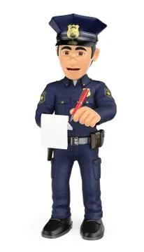 3D Policeman imposing a traffic ticket Stock Illustration