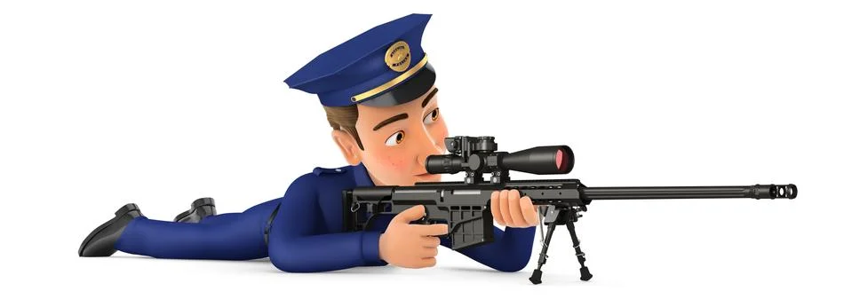3d policeman lying down with sniper rifle Stock Illustration