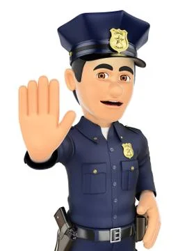3D Policeman ordered to stop with hand Stock Illustration