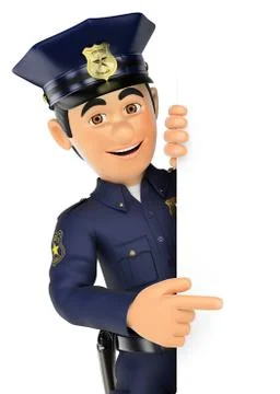 3D Policeman pointing aside. Blank space Stock Illustration