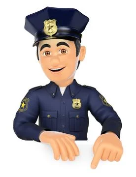 3D Policeman pointing down. Blank space Stock Illustration