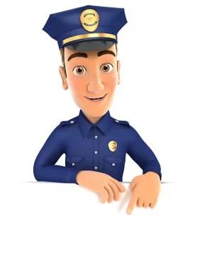 3d policeman pointing to empty wall Stock Illustration