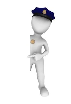 3d policeman pointing finger to empty board. Stock Illustration