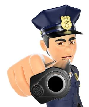 3D Policeman pointing a gun in front Stock Illustration