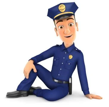 3d policeman sitting on the floor Illustrazione stock