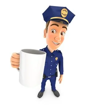 3d policeman standing with cup Illustrazione stock