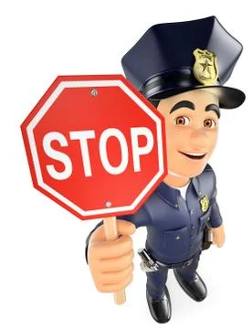 3D Policeman with a stop sign Stock Illustration