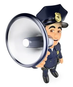 3D Policeman talking on a megaphone Stock Illustration