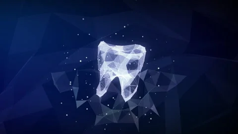 3d polygonal mesh of tooth on blue abstract medical background. Stock Footage 247396188