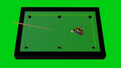 3D Pool Cue Striking Cue Ball to Pocket Other Balls on Green Screen Stock Footage 306947402