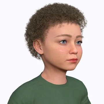 3D portrait of a child boy from side front view Stock Illustration