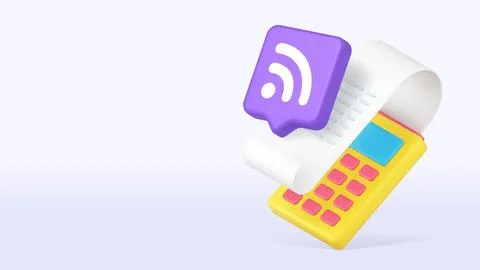 3d pos terminal with receipt and wifi icon for online payment concepts. A mod Stock Illustration