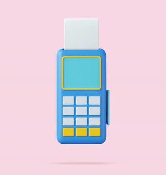 3d Pos terminal with receipt Stock Illustration