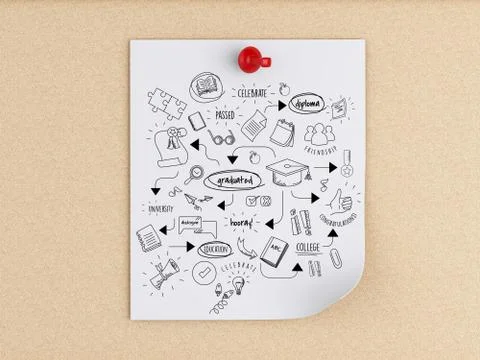 3d Post-it notes with education sketch 스톡 일러스트