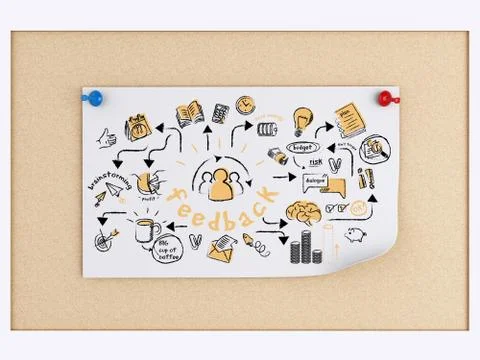 3d Post-it notes with feedback sketch Illustrazione stock