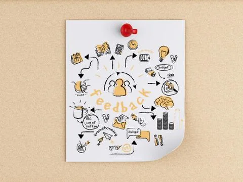 3d Post-it notes with feedback sketch 스톡 일러스트