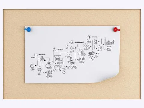 3d post-it notes over cork board. Illustrazione stock