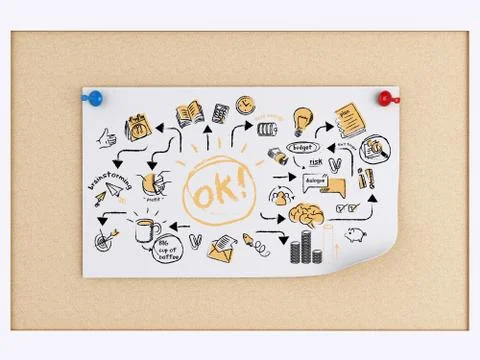 3d post-it notes over cork board. Illustrazione stock