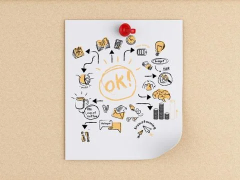 3d post-it notes over cork board. Illustrazione stock