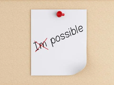 3d Post-it notes with pushpin over cork. Optimistic attitude Illustrazione stock