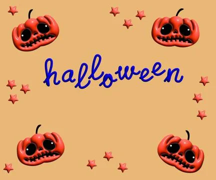 3d postcard with pumpkins for halloween Stock Illustration