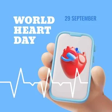 3D poster with a hand holding a smartphone with a heart on the screen. Stock Illustration